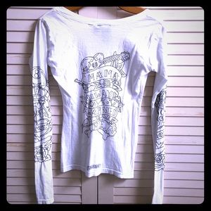 A&G Tees White V Neck Long Sleeve Size M